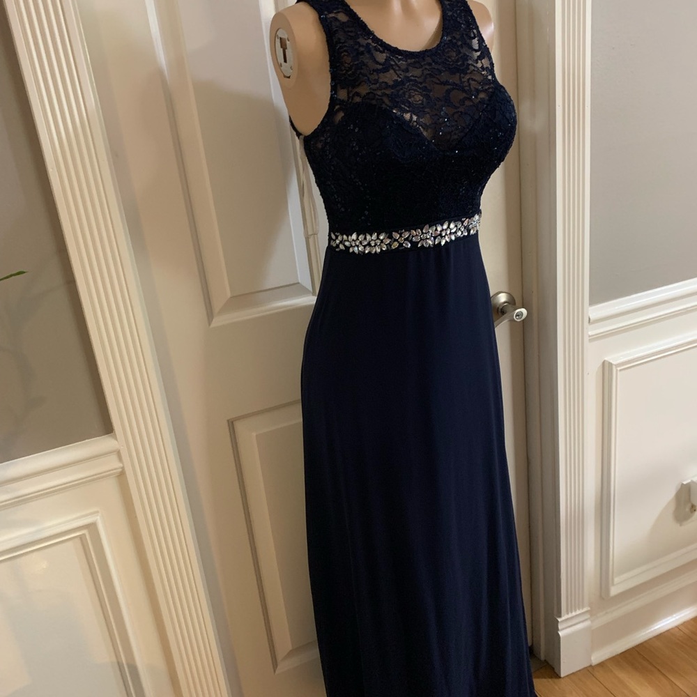Women’s junior blue navy halter lace top dress - Picture 5 of 10